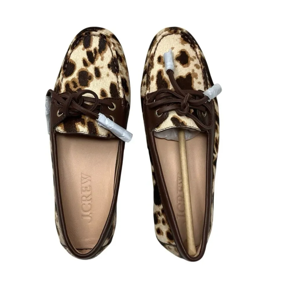 J Crew Driving Loafers Calf Hair Print Leather Luxe Moccasin Tassel‎ Womens 5